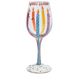 Lolita Love My Wine HAPPY BIRTHDAY 15 oz Hand Painted Artisan Wine Glass